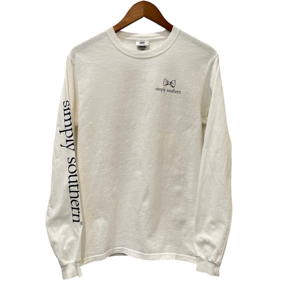 Simply Southern White Long Sleeve Graphic T Shirt Small Make Some Waves